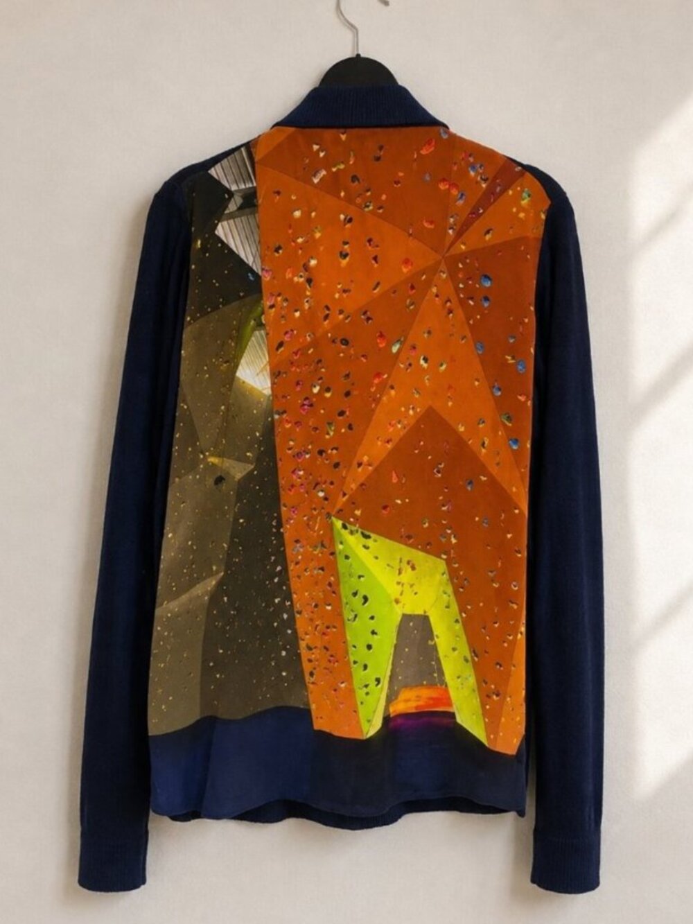 Akris Punto Wool Silk Rock Climbing Graphic Print Cardigan Sweater Size 2